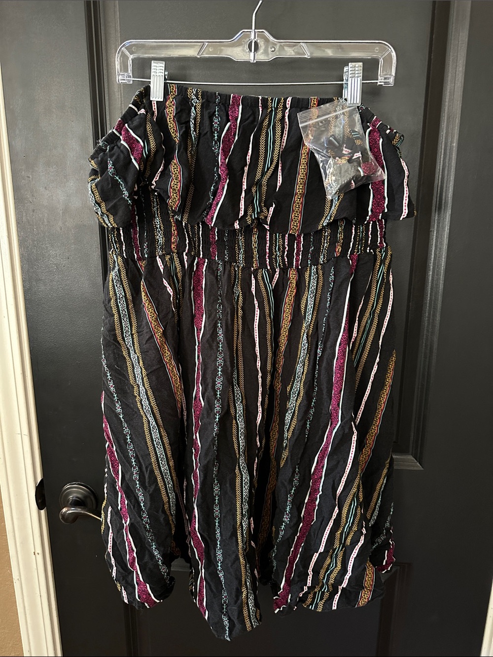 torrid Black Strapless (straps included) Ruffle Dress with Multicolor Stripes